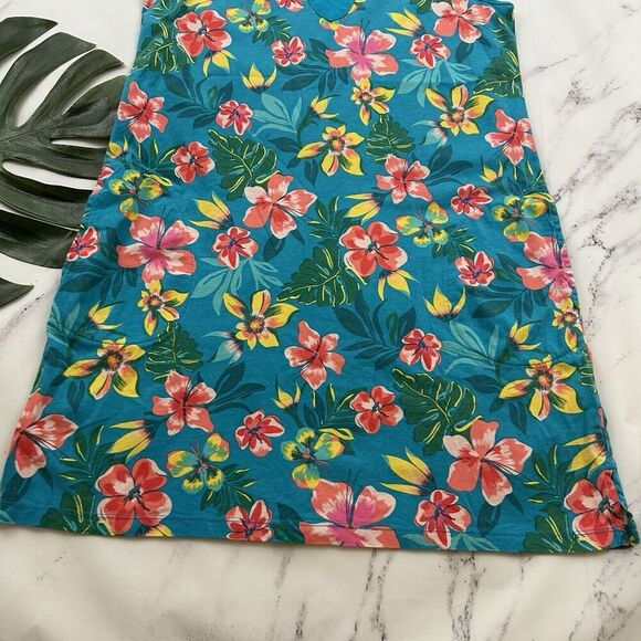 Lands End Womens Shift Dress Size M Blue Pink Tropical Floral Sleeveless Pockets - Picture 4 of 10